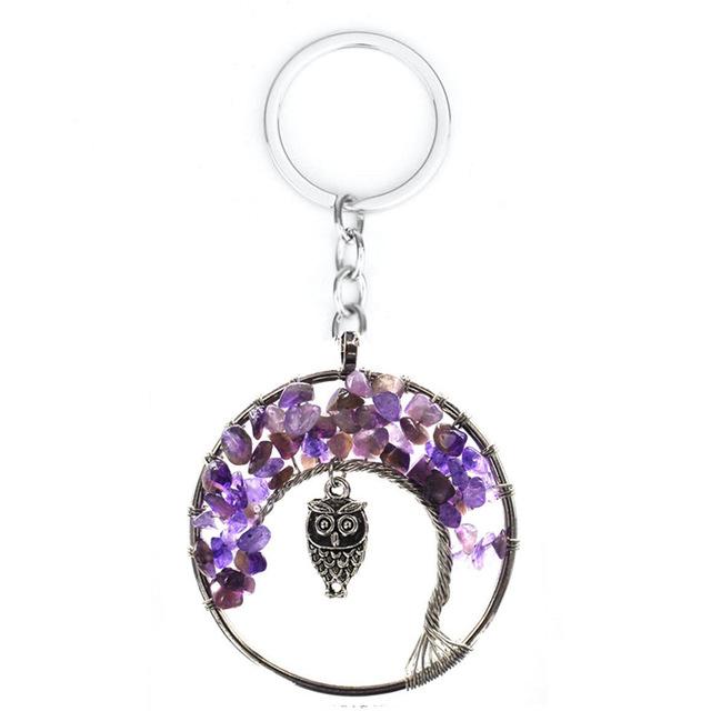 7 Chakra Tree of Life Keychain Purple Owl GD Home Goods
