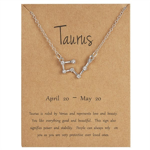 12 Constellation Zodiac Sign Necklace Taurus / Silver Color GD Home Goods