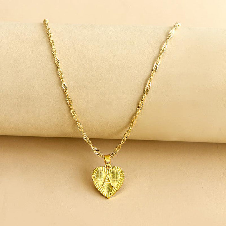 Initial Letter Heart Pendant Necklace Gold / A