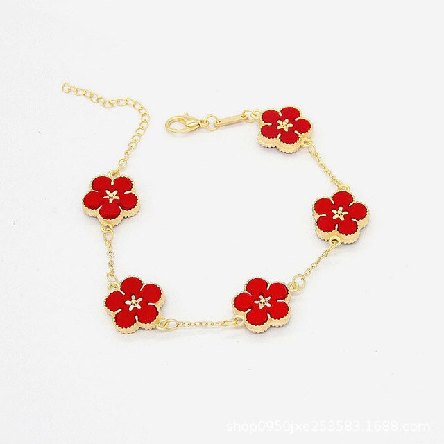 18k Gold Plating Flower Bracelets Red GD Home Goods