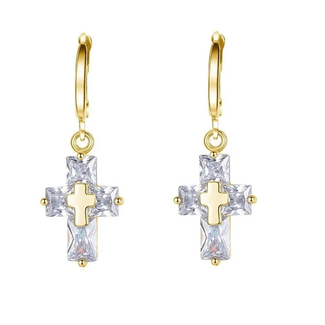 Transparent Cross Necklace and Earrings E Earrings / None
