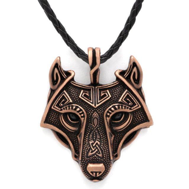 Viking Necklace Red Leather Black