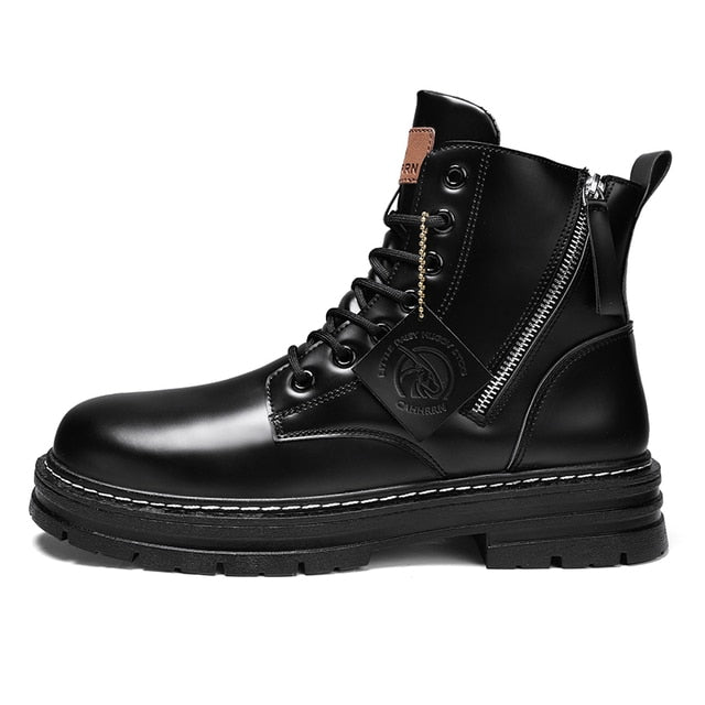 High Top Boots Men's Leather Shoes 0225 Black / 40