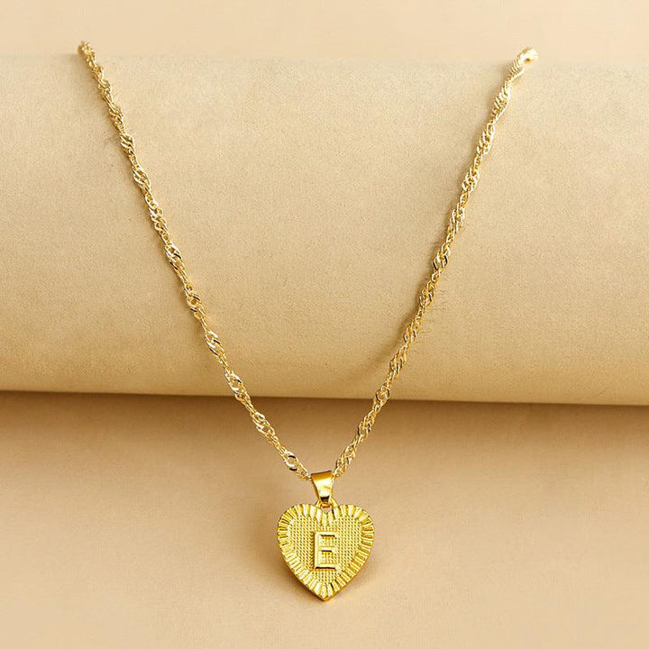 Initial Letter Heart Pendant Necklace Gold / E