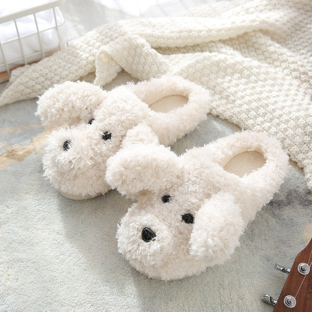 Animal Slippers puppy white slides / 38-39(fit for 37-38) GD Home Goods