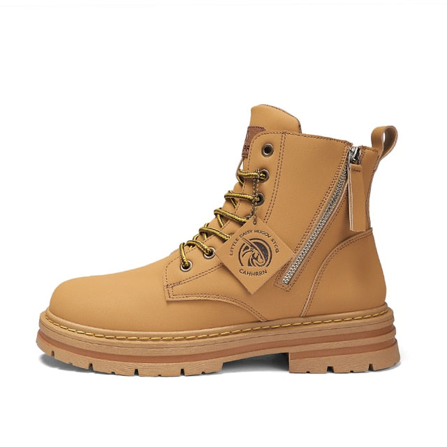 High Top Boots Men's Leather Shoes 0225 Yellow / 39
