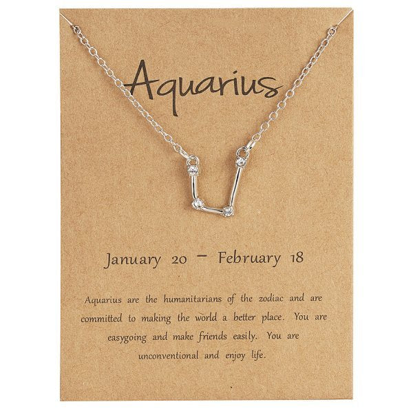 12 Constellation Zodiac Sign Necklace Aquarius / Gold Color GD Home Goods