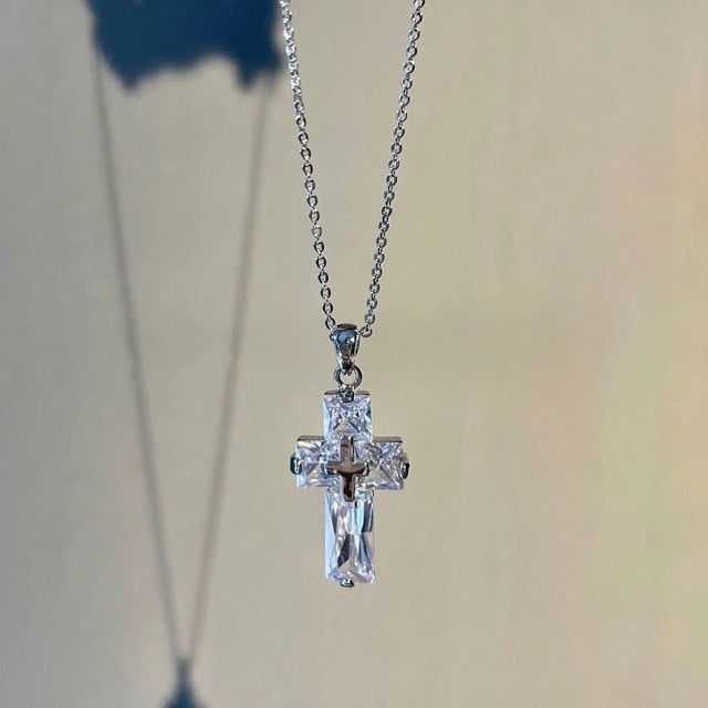 Transparent Cross Necklace and Earrings B / Copper
