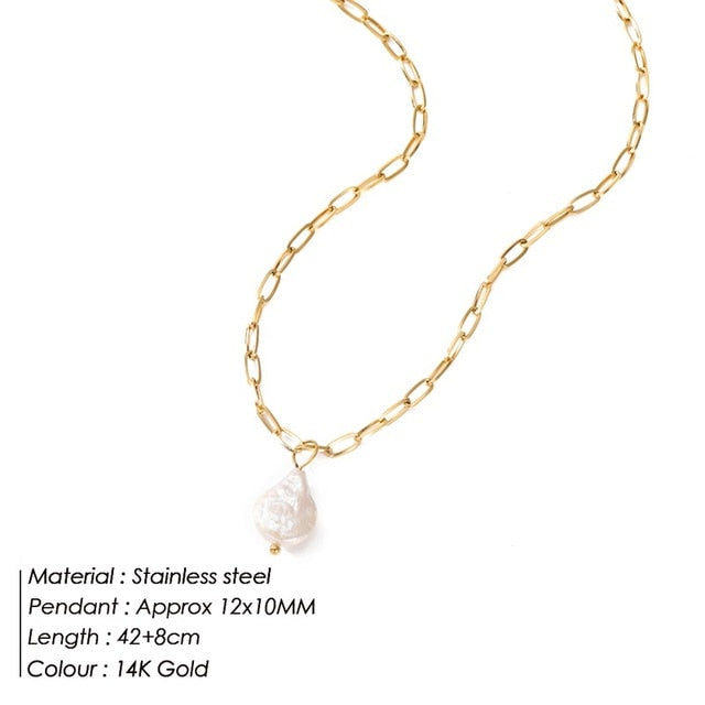 Rectangle Link Chain Pearl Necklace YX37186 Gold