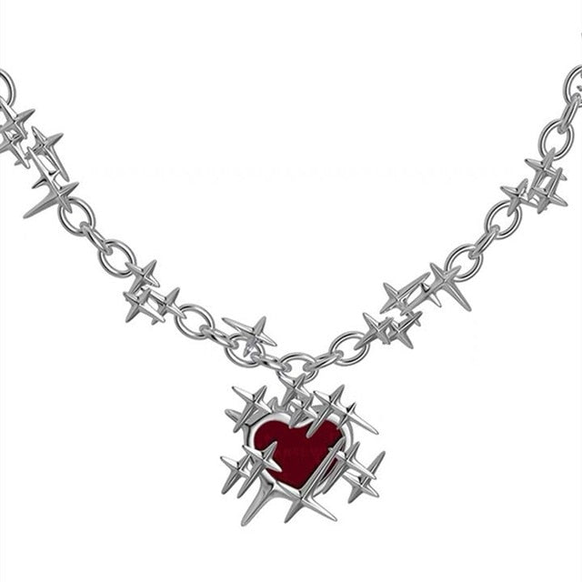 Red Thorns Love Heart Necklace and Earrings Necklace