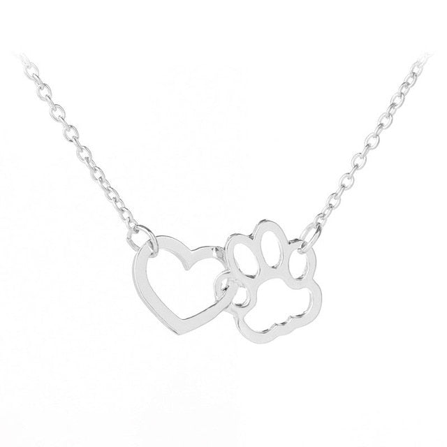 Pet Paw Love Heart Necklace Silver