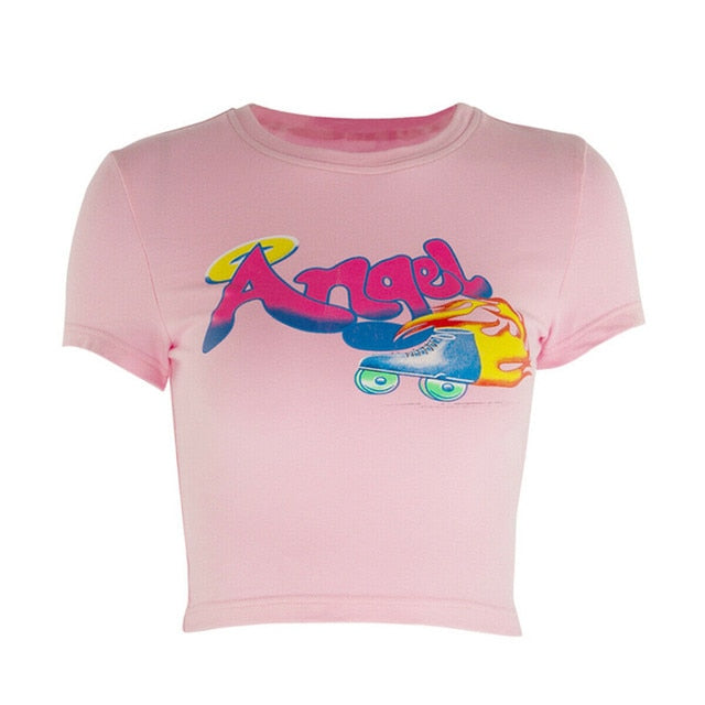 Angel Letter Printed Tees A Pink / S GD Home Goods