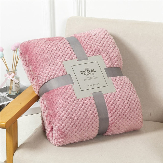 Fluffy Plaid Winter Bed Blankets Pink / 200x230cm GD Home Goods