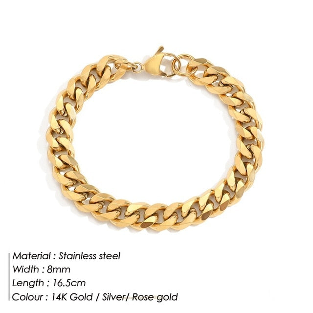 Curb Chain Stainless Steel Bracelet Gold / YS32851 - 8MM 16.5CM GD Home Goods