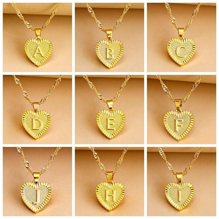 Initial Letter Heart Pendant Necklace Gold / W