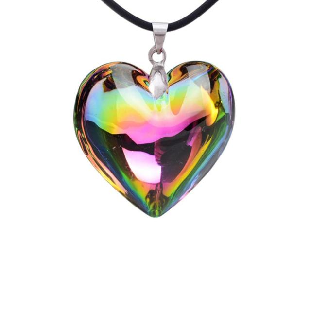 Aura Glass Heart Necklace Rope Chain GD Home Goods