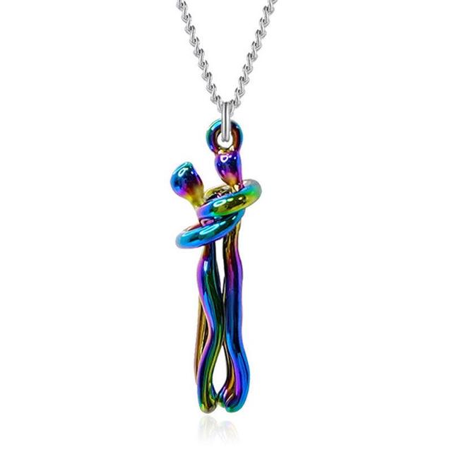 Couple Hugging Pendant Necklace Rainbow GD Home Goods