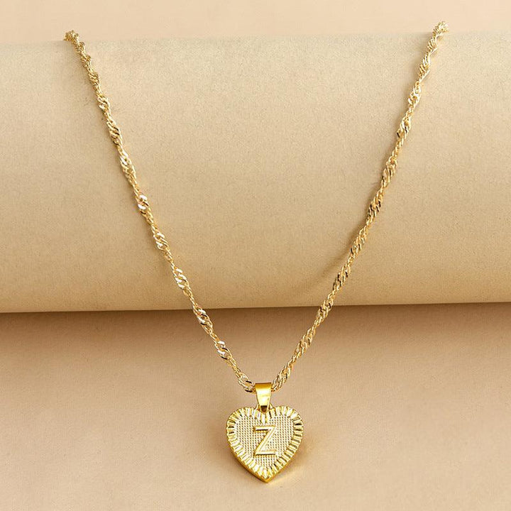 Initial Letter Heart Pendant Necklace Gold / Z