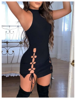 Black Lace Up Mini Dress