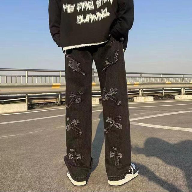 Streetwear Embroidery Baggy Jeans Black 3 / XL(175-178cm 55kg)