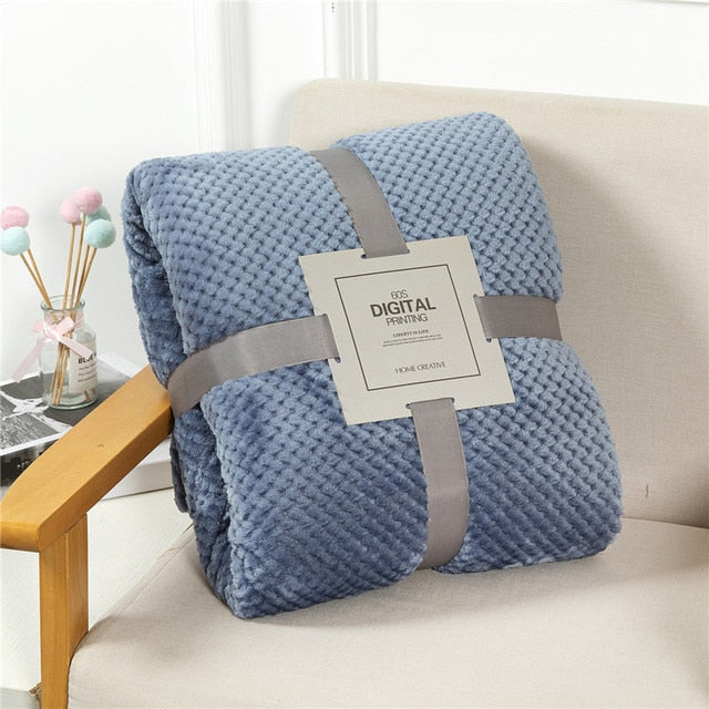 Fluffy Plaid Winter Bed Blankets Gray Blue / 200x230cm GD Home Goods