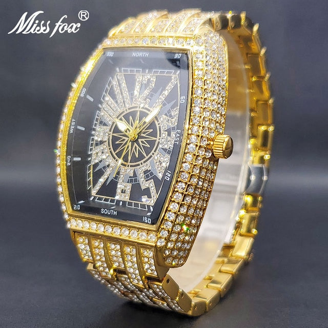 Iced Out Watch For Men Black Gold