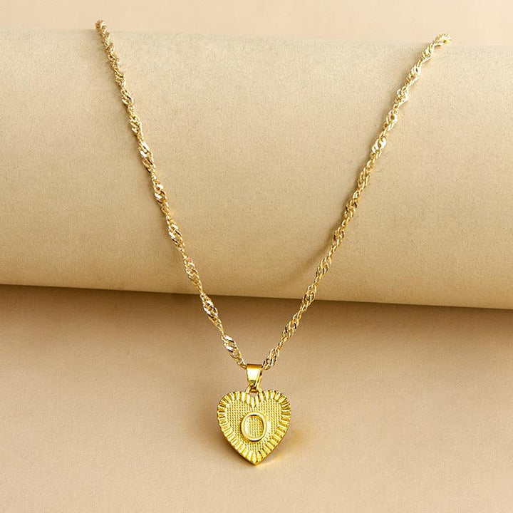 Initial Letter Heart Pendant Necklace Gold / O