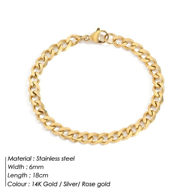 Curb Chain Stainless Steel Bracelet Gold / YS32845 - 6MM 18CM GD Home Goods