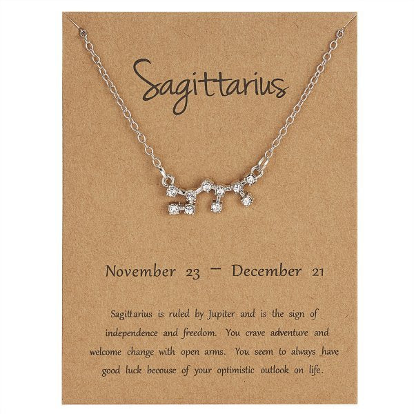 12 Constellation Zodiac Sign Necklace Sagittarius / Silver Color GD Home Goods