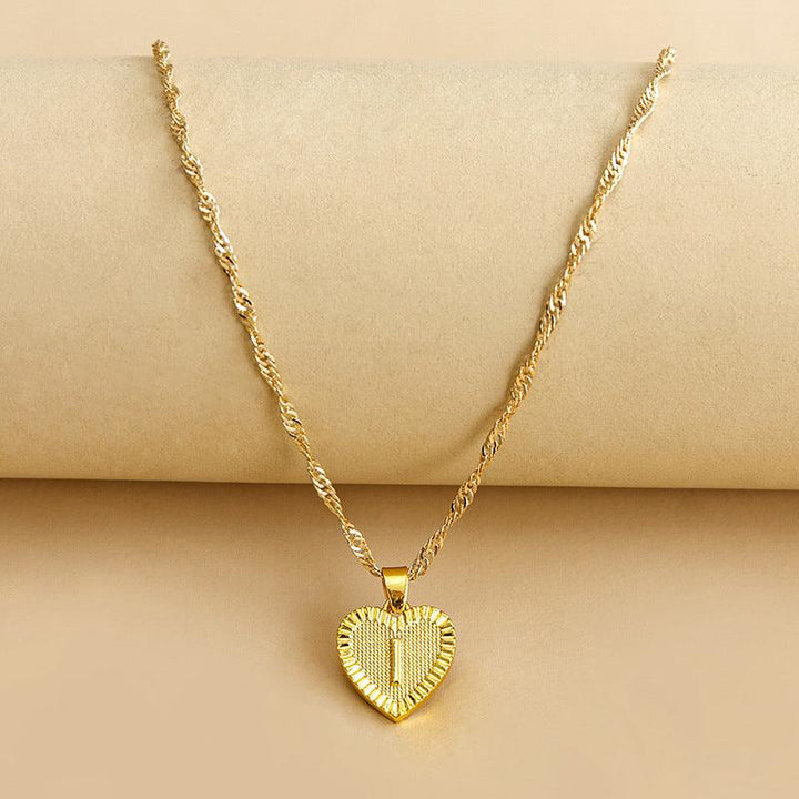Initial Letter Heart Pendant Necklace Gold / I