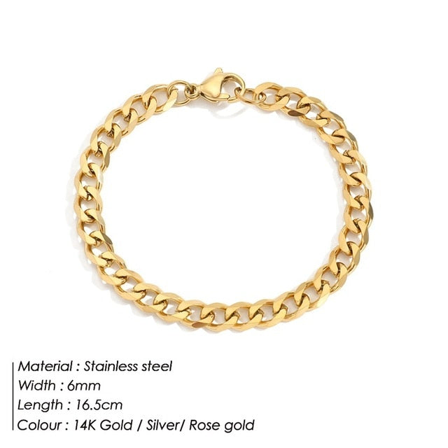 Curb Chain Stainless Steel Bracelet Gold / YS32843 - 6MM 16.5CM GD Home Goods