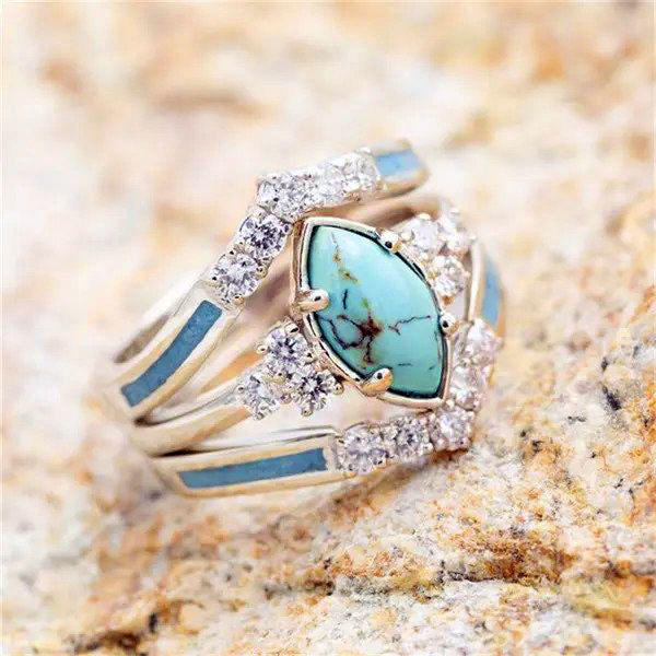 Achieving Dreams Turquoise Ring Set Silver / 5 Hand wear GD Home Goods