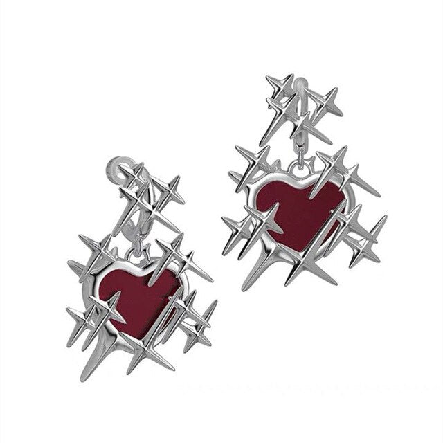 Red Thorns Love Heart Necklace and Earrings Earrings