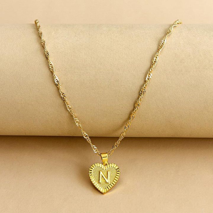 Initial Letter Heart Pendant Necklace Gold / N