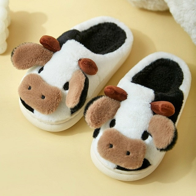Animal Slippers Black cow slides / 36-37(fit for 35-36) GD Home Goods
