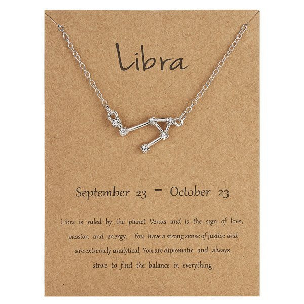 12 Constellation Zodiac Sign Necklace Libra / Silver Color GD Home Goods