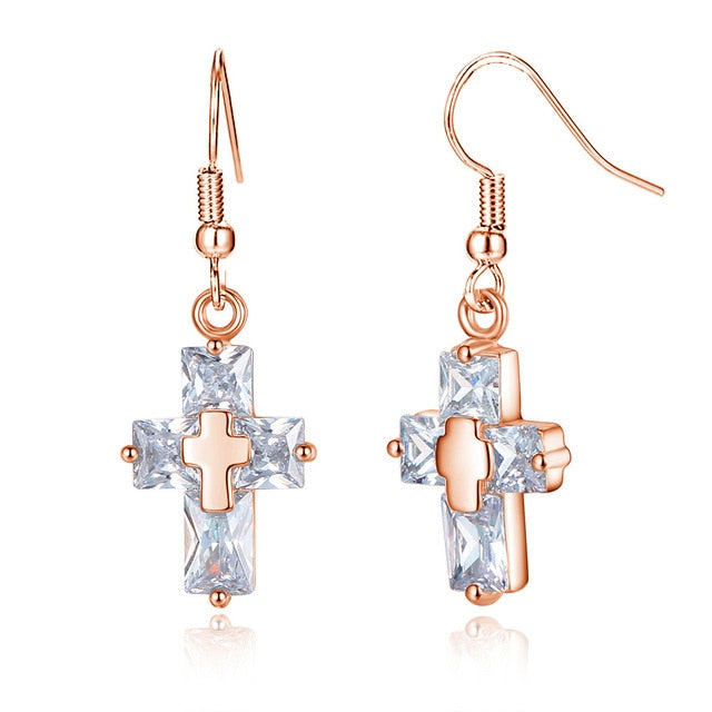 Transparent Cross Necklace and Earrings L / Copper