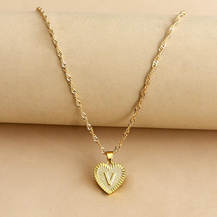 Initial Letter Heart Pendant Necklace Gold / V