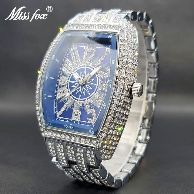 Iced Out Watch For Men Blue Silver