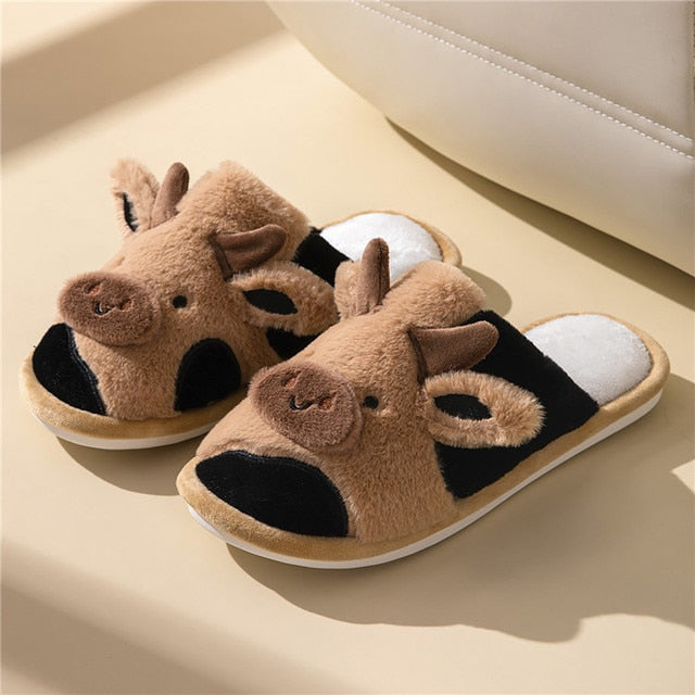 Animal Slippers cow coffee / 38-39(fit for 37-38) GD Home Goods