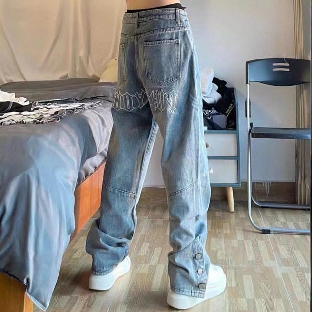 Men Straight Loose Wide-leg Pants Blue ZN3449 / M 45-57kg