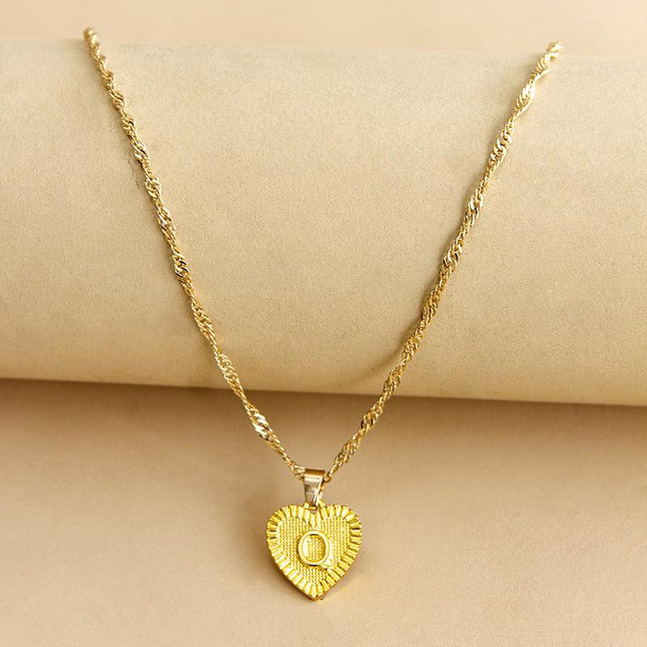 Initial Letter Heart Pendant Necklace Gold / Q
