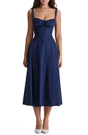 Floral Midriff Waist Shaper Dress Navy Blue / M GD Home Goods