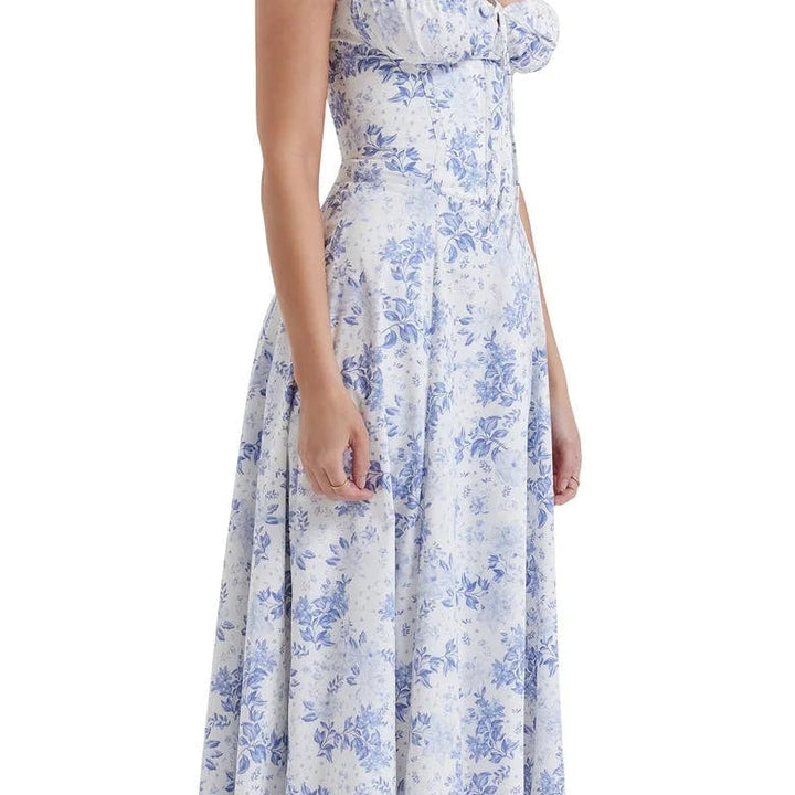 Floral Midriff Waist Shaper Dress Blue Print / L GD Home Goods