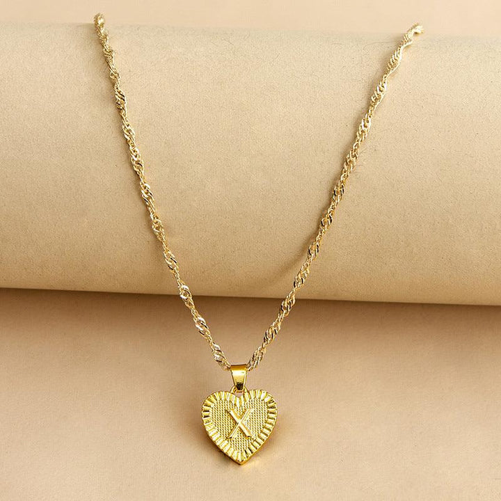 Initial Letter Heart Pendant Necklace Gold / X