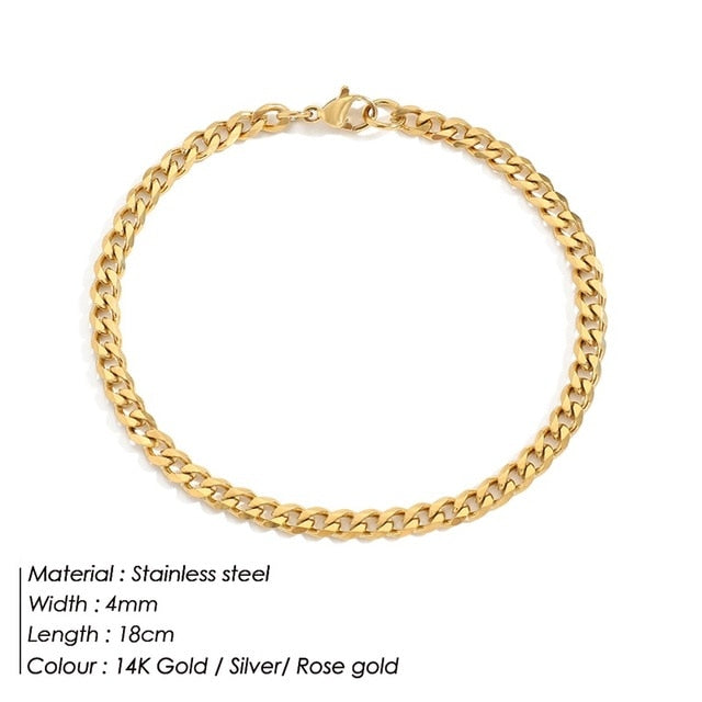 Curb Chain Stainless Steel Bracelet Gold / YS32840 - 4MM 18CM GD Home Goods