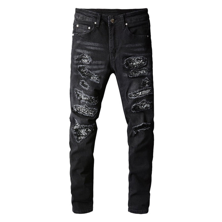 Black Bandanna Ripped Jeans Black / US 32 / UK 32 / EU 40 / FR 44 / IT 48 / 84-90 (CM GD Home Goods