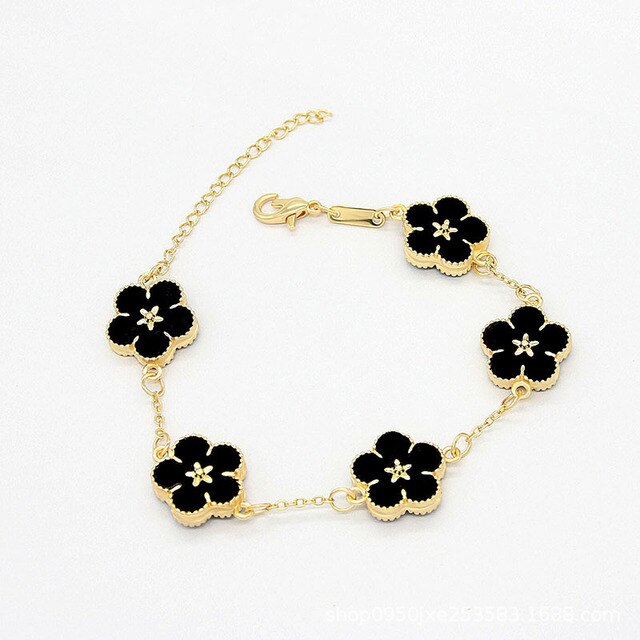 18k Gold Plating Flower Bracelets Black GD Home Goods