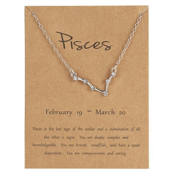 12 Constellation Zodiac Sign Necklace Pisces / Silver Color GD Home Goods