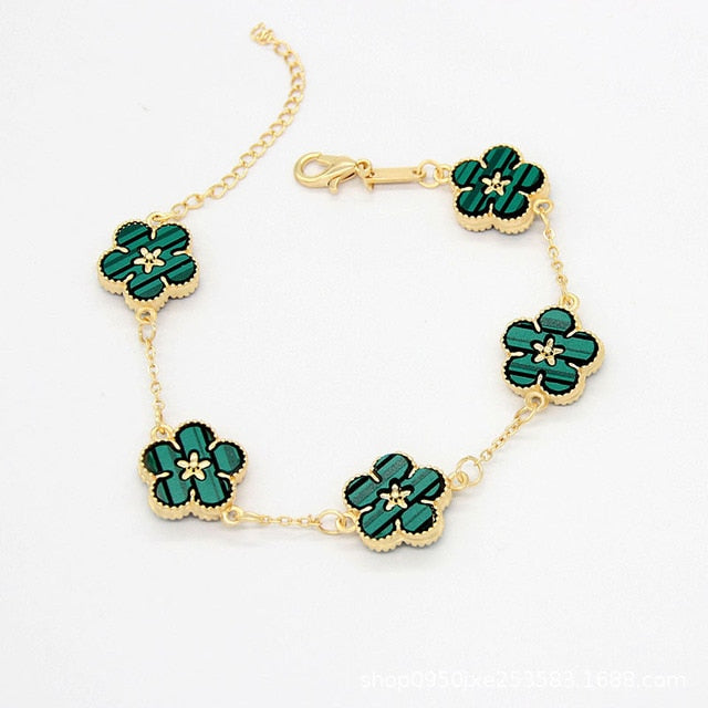 18k Gold Plating Flower Bracelets Green GD Home Goods